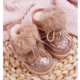 FRROCK Botas de nieve para niños con piel Champán Minnie Mouse rosa 2