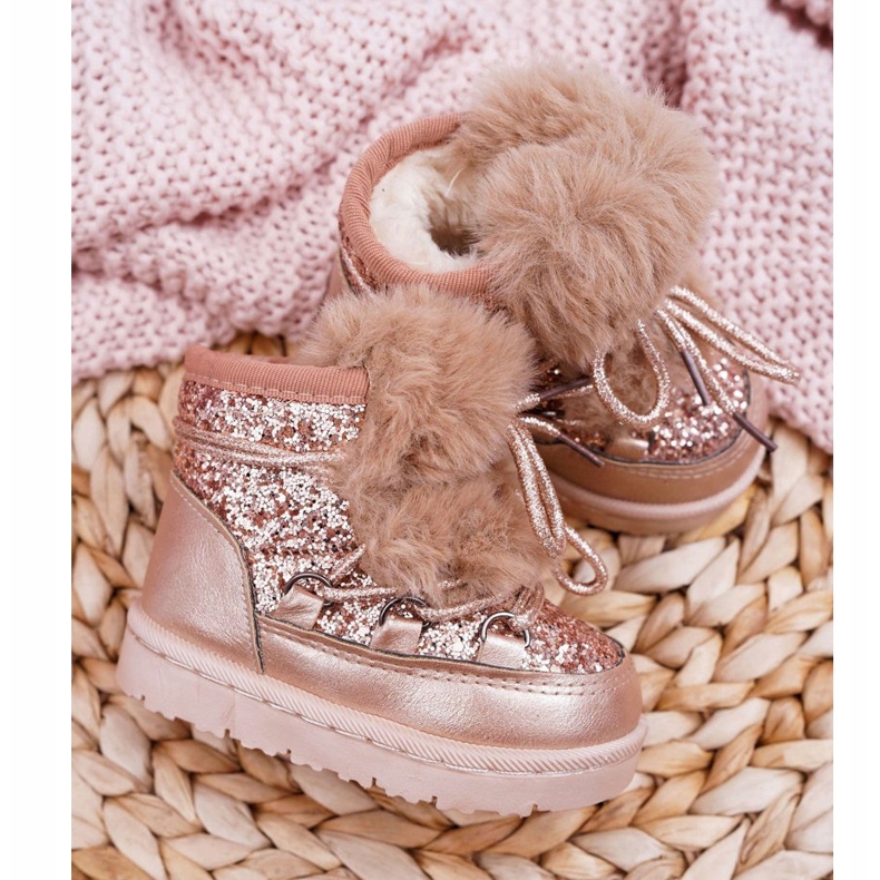 FRROCK Botas de nieve para niños con piel Champán Minnie Mouse rosa 1