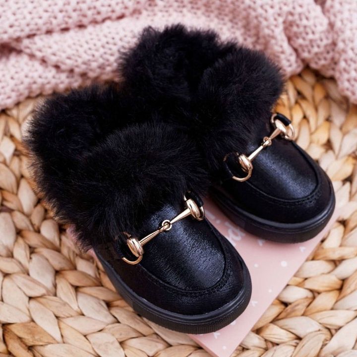 Zapatillas Infantiles Negras Con Piel negro 1