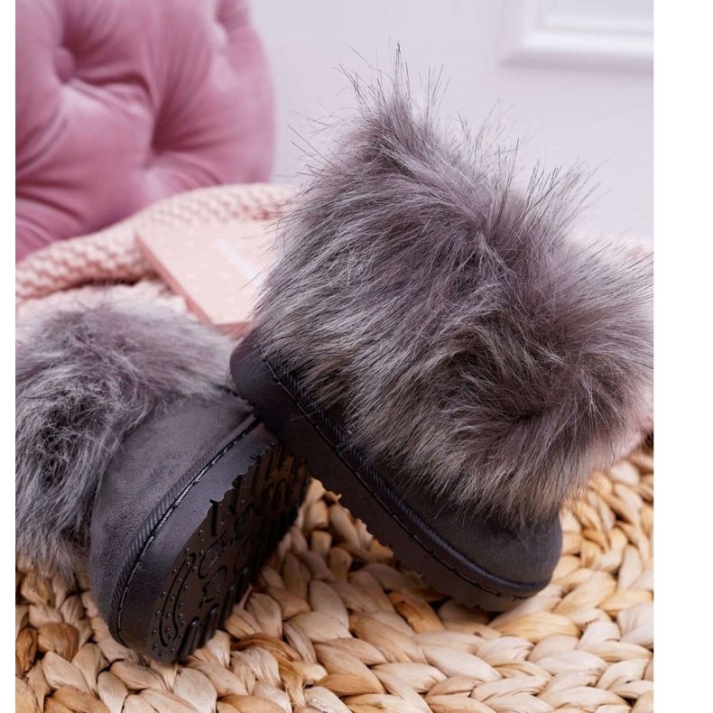 FRROCK Botas de nieve para niños con piel de zorro pequeño gris 2