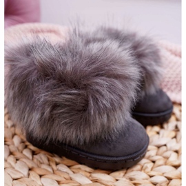 FRROCK Botas de nieve para niños con piel de zorro pequeño gris 4