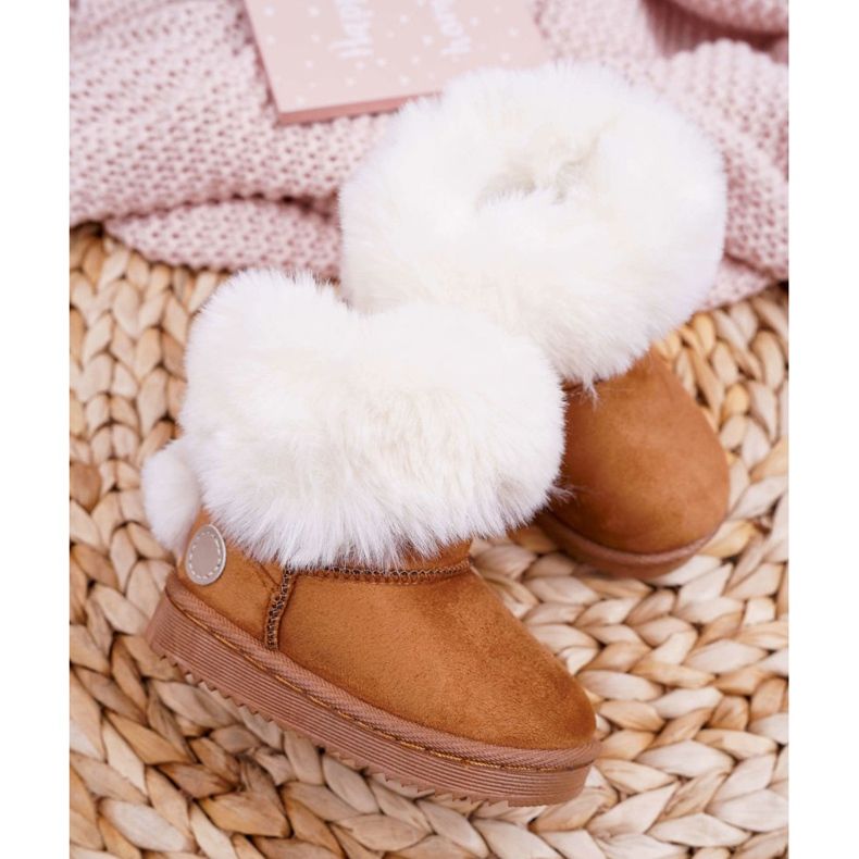 FRROCK Botas de nieve para niños con kiks de piel de camello marrón 2
