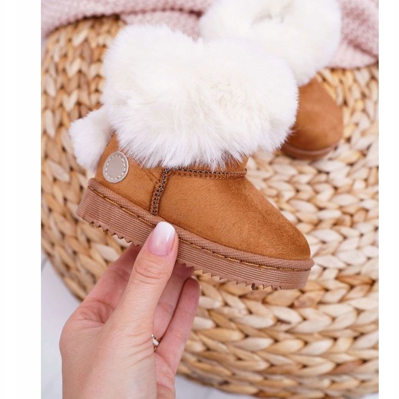 FRROCK Botas de nieve para niños con kiks de piel de camello marrón 1