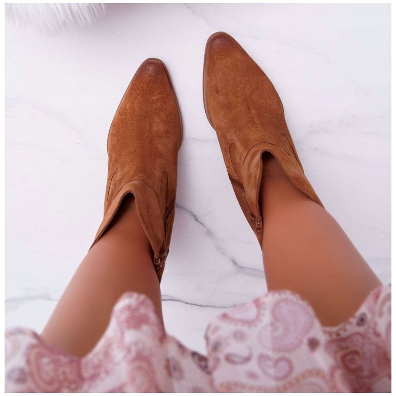 Botas De Mujer Con Tacón Alto Cuero Ante Coñac Nicole 2433 marrón 2