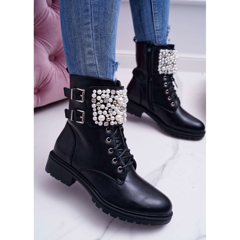 FRID Botas de Mujer con Tacón Plano Militar Negro Bemmer 2