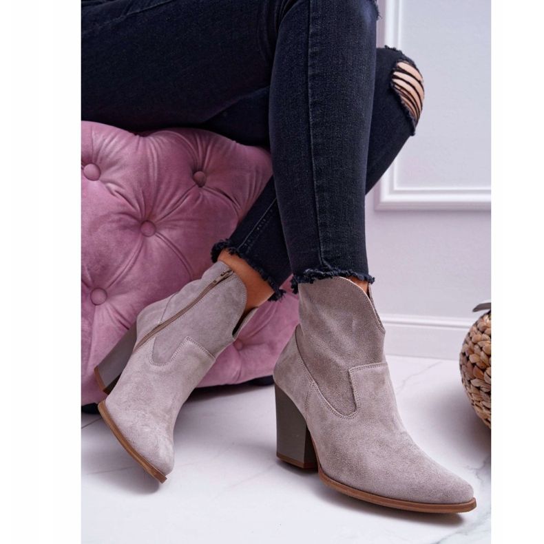 Botas de mujer con tacón alto Ante Capuchino claro Nicole 2433 beige 2