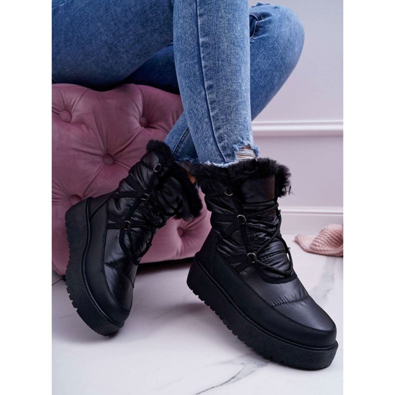 FRGIV Botas de nieve para mujer con piel Black Calma negro 2