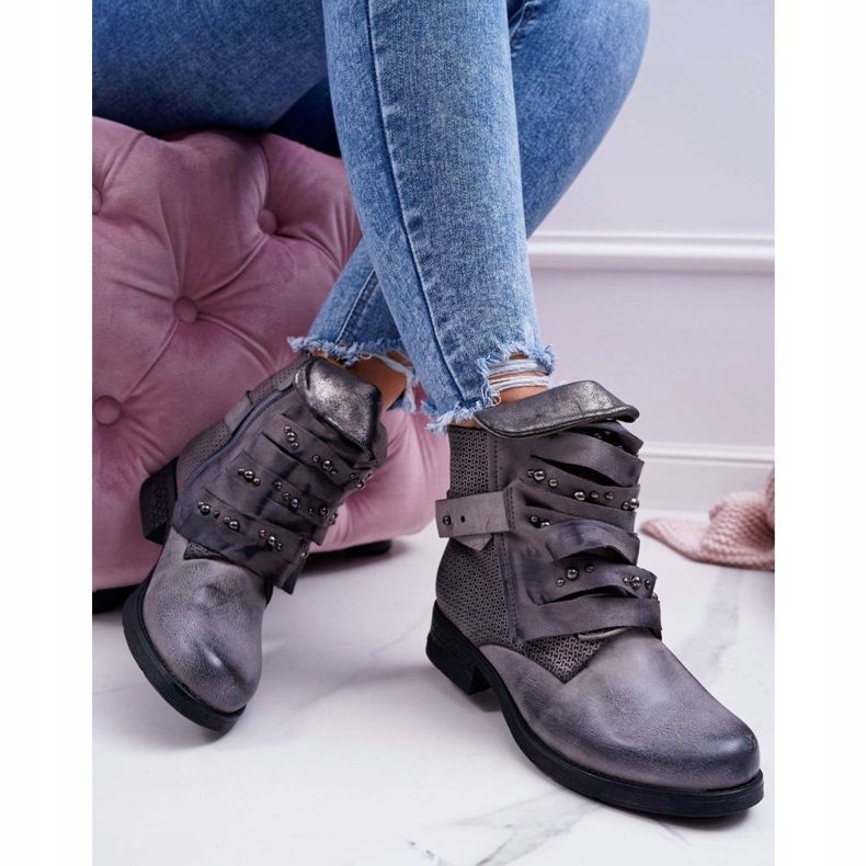 FG2 Botas de mujer Tacón plano Gris cálido Debra 2