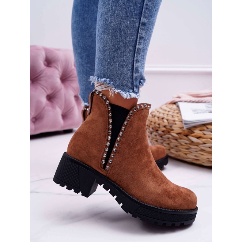 FRBS Botines Chelsea para Mujer con Circonita Cúbica Camel Sissy marrón 2