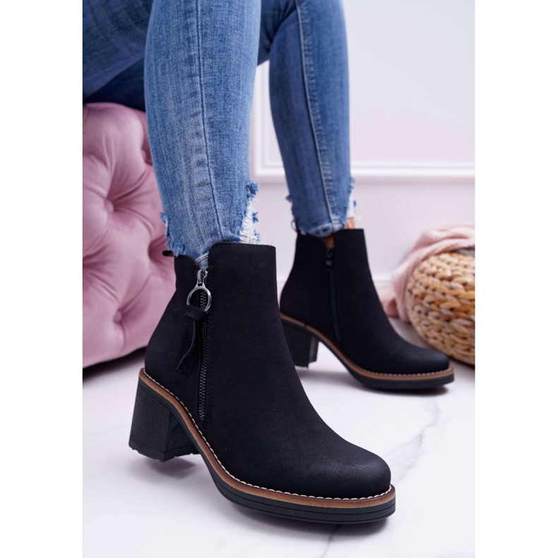 FRJEIN Botas de mujer con tacón acolchado con fieltro negro Delia 1 FRJEIN Botas de mujer con tacón acolchado con fieltro negro Delia 1