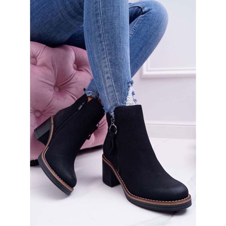 FRJEIN Botas de mujer con tacón acolchado con fieltro negro Delia 2 FRJEIN Botas de mujer con tacón acolchado con fieltro negro Delia 2