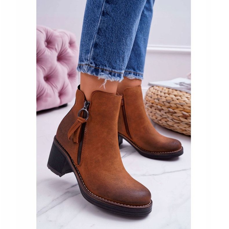 FRJEIN Botas de mujer en el talón calentado con fieltro Camel Delia marrón 1