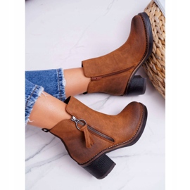 FRJEIN Botas de mujer en el talón calentado con fieltro Camel Delia marrón 5