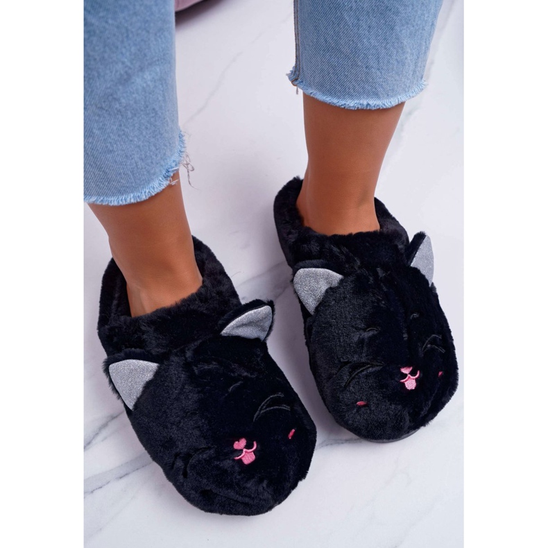 Pantuflas de Mujer Gatos con Orejas Negras Sleppyhead negro 1