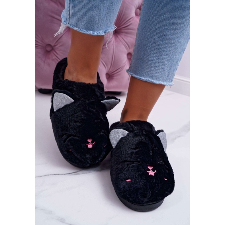 Pantuflas de Mujer Gatos con Orejas Negras Sleppyhead negro 2