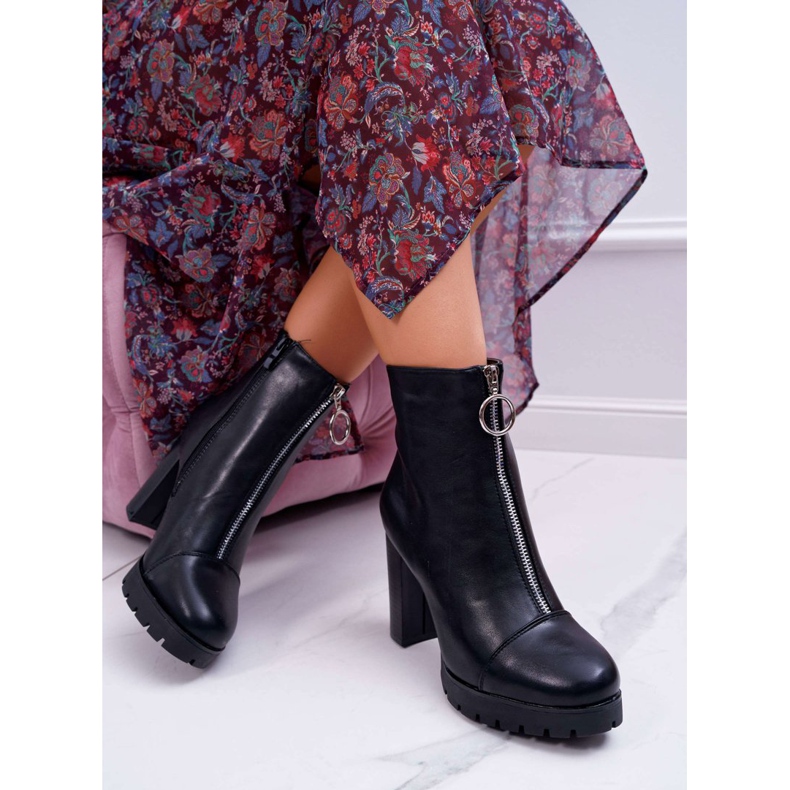 FRBS Botas De Mujer En El Tacón Con Cremallera Decorativa Negro Senuto 1
