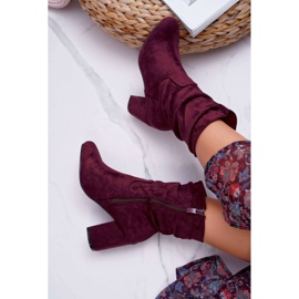 FRJ Botas De Mujer Con Tacón Alto Ante Borgoña Sin Fin rojo 4