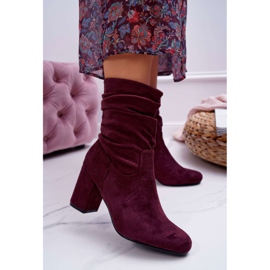 FRJ Botas De Mujer Con Tacón Alto Ante Borgoña Sin Fin rojo 3