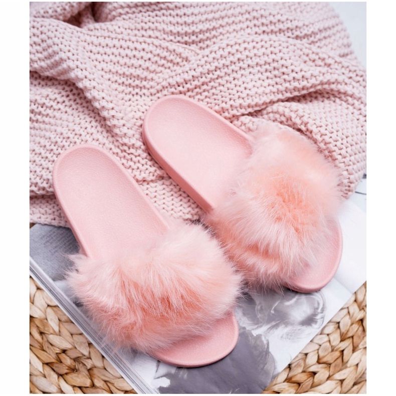 Pantuflas De Mujer Con Piel De Piel Rosa Claro rosado 1