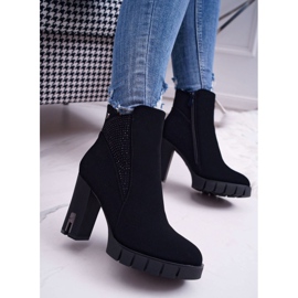 SEA Botas de mujer de tacón alto y plataforma con circonita Black Deren negro 1