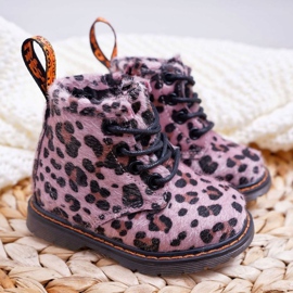 FRROCK Botas para niños con cremallera, estampado de leopardo rosa Lilo multicolor 1