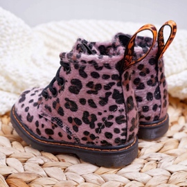 FRROCK Botas para niños con cremallera, estampado de leopardo rosa Lilo rosado multicolor 3