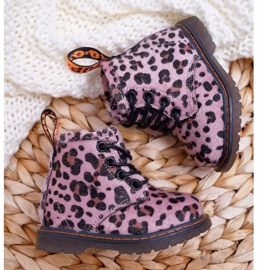 FRROCK Botas para niños con cremallera, estampado de leopardo rosa Lilo rosado multicolor 4