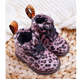FRROCK Botas para niños con cremallera, estampado de leopardo rosa Lilo rosado multicolor 5