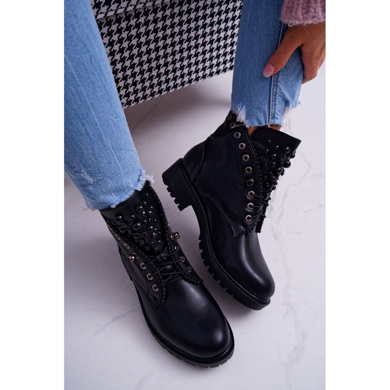FRID Botas de mujer con perlas Warm Black Memer negro 2
