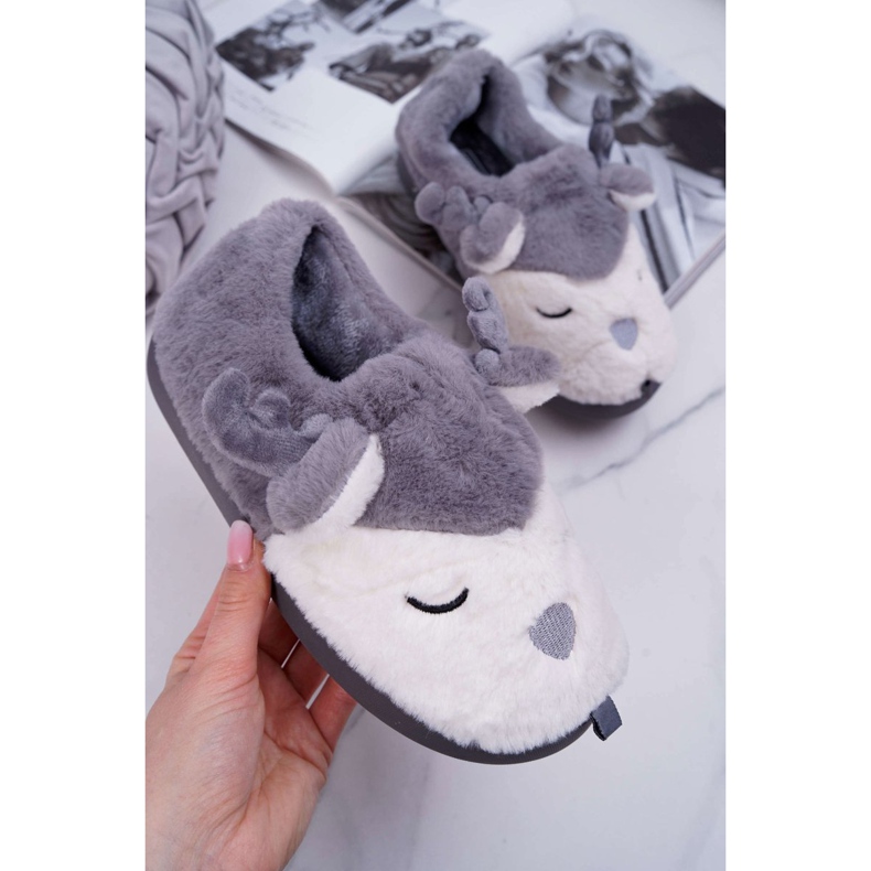 BUGO Pantuflas de Mujer con Piel y Reno Reno Gris 2