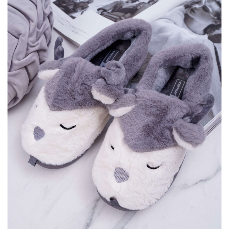 BUGO Pantuflas de Mujer con Piel y Reno Reno Gris 1