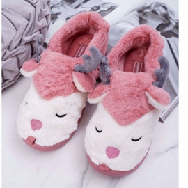 BUGO Pantuflas De Mujer Con Piel Y Reno Reno Rosa Oscuro rosado 1