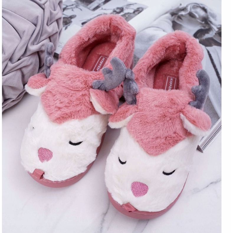 BUGO Pantuflas De Mujer Con Piel Y Reno Reno Rosa Oscuro rosado 1