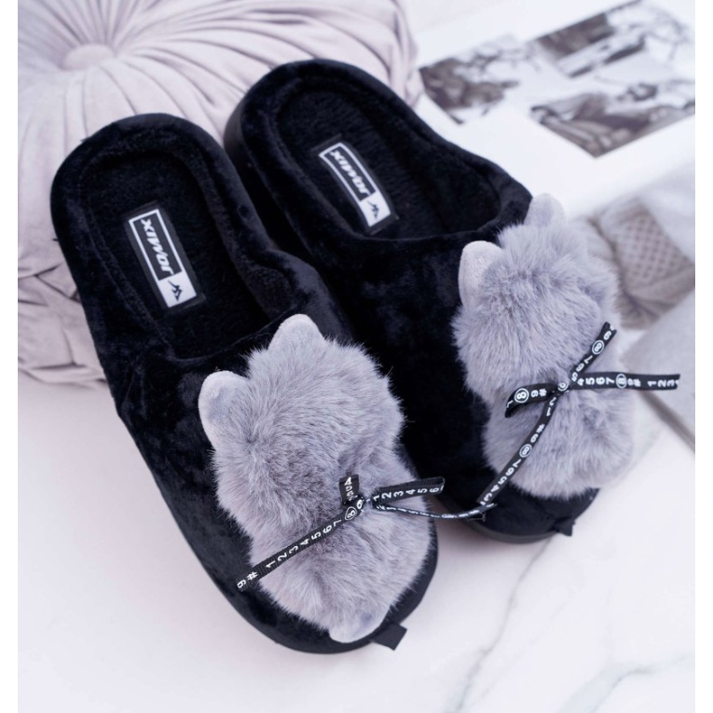 BUGO Pantuflas de Mujer con Piel Gatito Gatito Negro 1