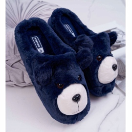 BUGO Pantuflas de Mujer con Piel de Osito de Peluche azul marino 3