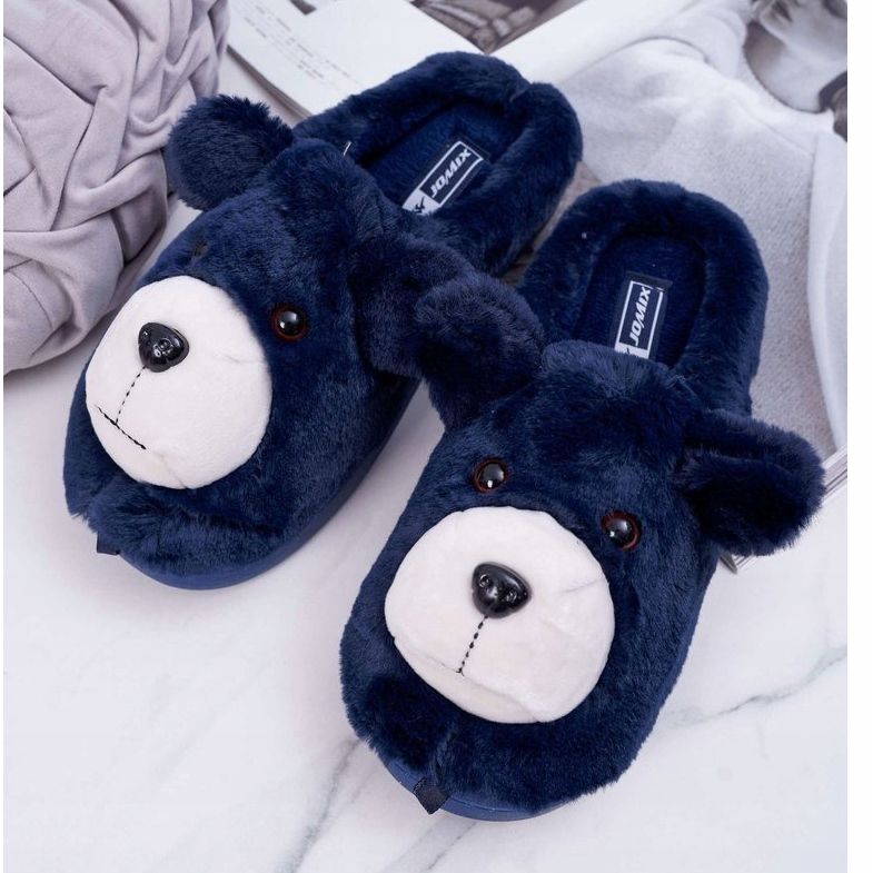 BUGO Pantuflas de Mujer con Piel de Osito de Peluche azul marino 1