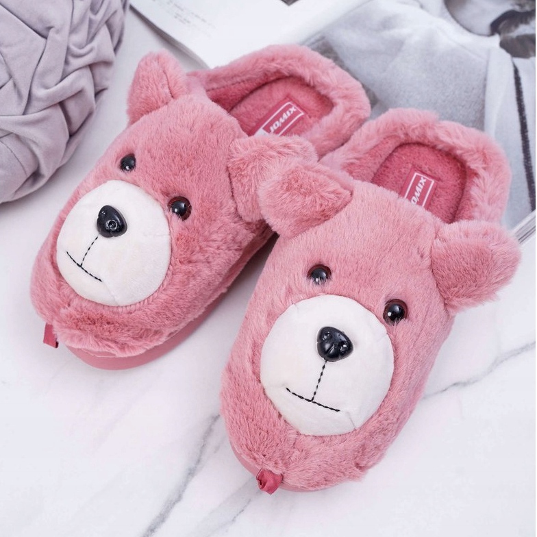 Pantuflas de Mujer con Piel de Oso Rojo 1