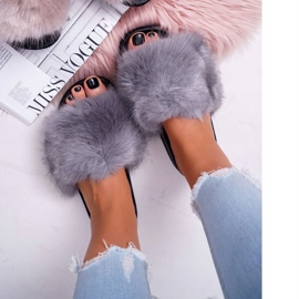 Pantuflas de Mujer con Piel Gris y Negra negro 1
