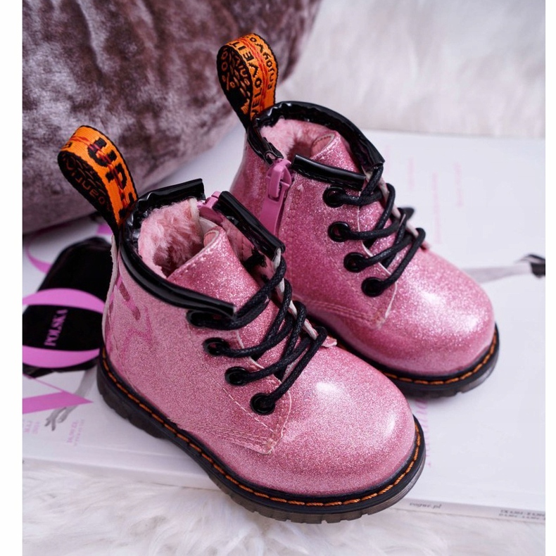 FRROCK Botas cálidas para niños con cremallera, Lacado Glitter Pink Mistor rosado 1