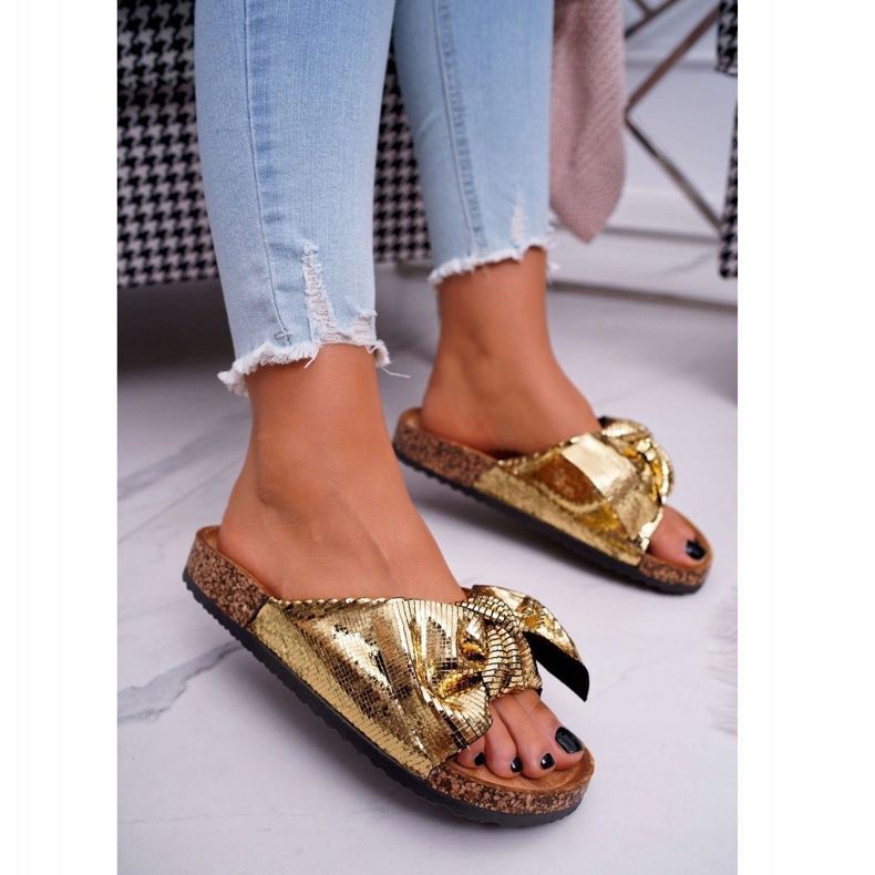Pantuflas de Mujer con Lazo Golden Metalics dorado 1