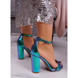 SEA Sandalias de mujer con tacón alto verde iridiscente Bipper multicolor 3