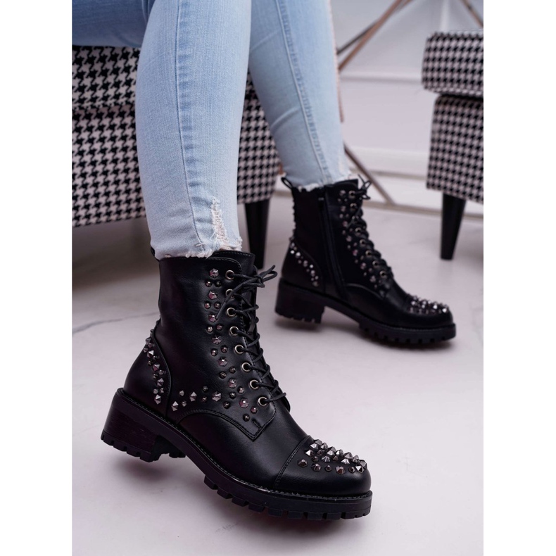 SEA Botas De Mujer Trabajadoras Con Diamantes De Imitación Negro Gether 1