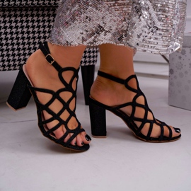 SEA De Mujer Sandalias Con Tacón Purpurina Negro Gete 2