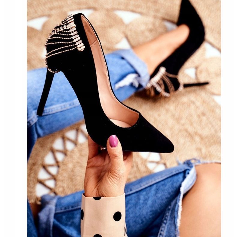 Pacardo de fiesta de gamuza negra con tacón de mujer negro 1