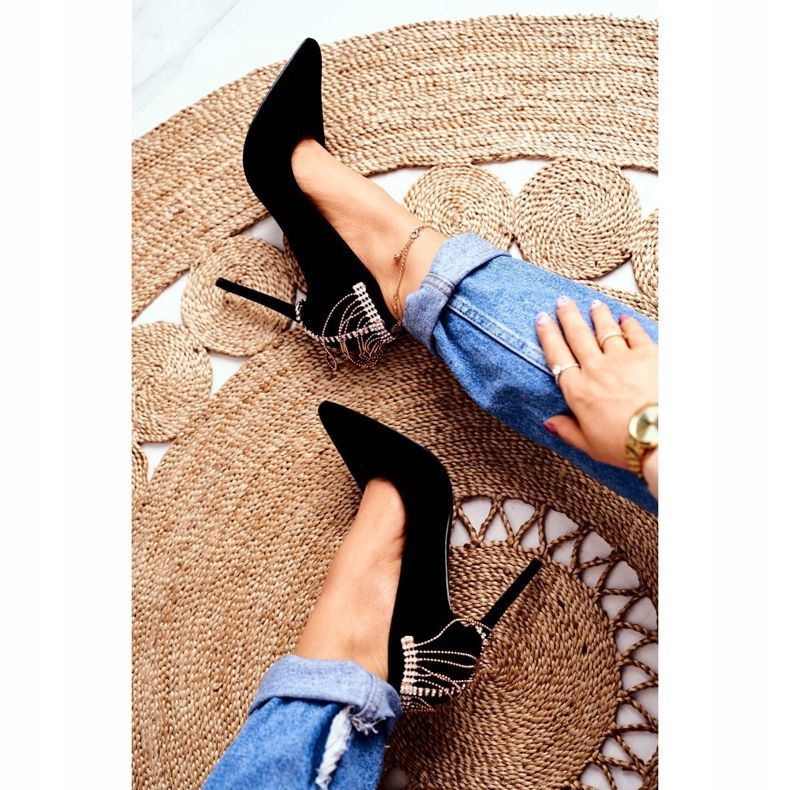 Pacardo de fiesta de gamuza negra con tacón de mujer negro 2