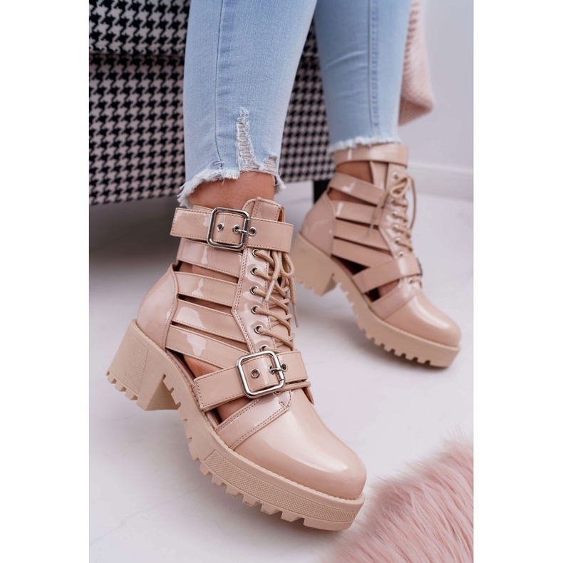 SEA Botas De Mujer Con Tacón Plano Primavera Barnizado Beige Sencillo 1