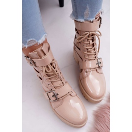 SEA Botas De Mujer Con Tacón Plano Primavera Barnizado Beige Sencillo 4