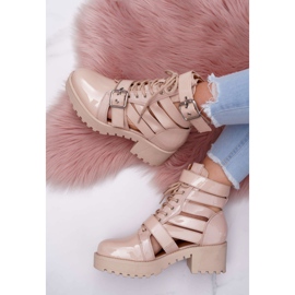 SEA Botas De Mujer Con Tacón Plano Primavera Barnizado Beige Sencillo 5
