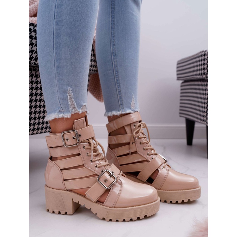 SEA Botas De Mujer Con Tacón Plano Primavera Barnizado Beige Sencillo 2