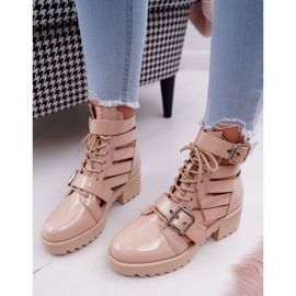 SEA Botas De Mujer Con Tacón Plano Primavera Barnizado Beige Sencillo 3
